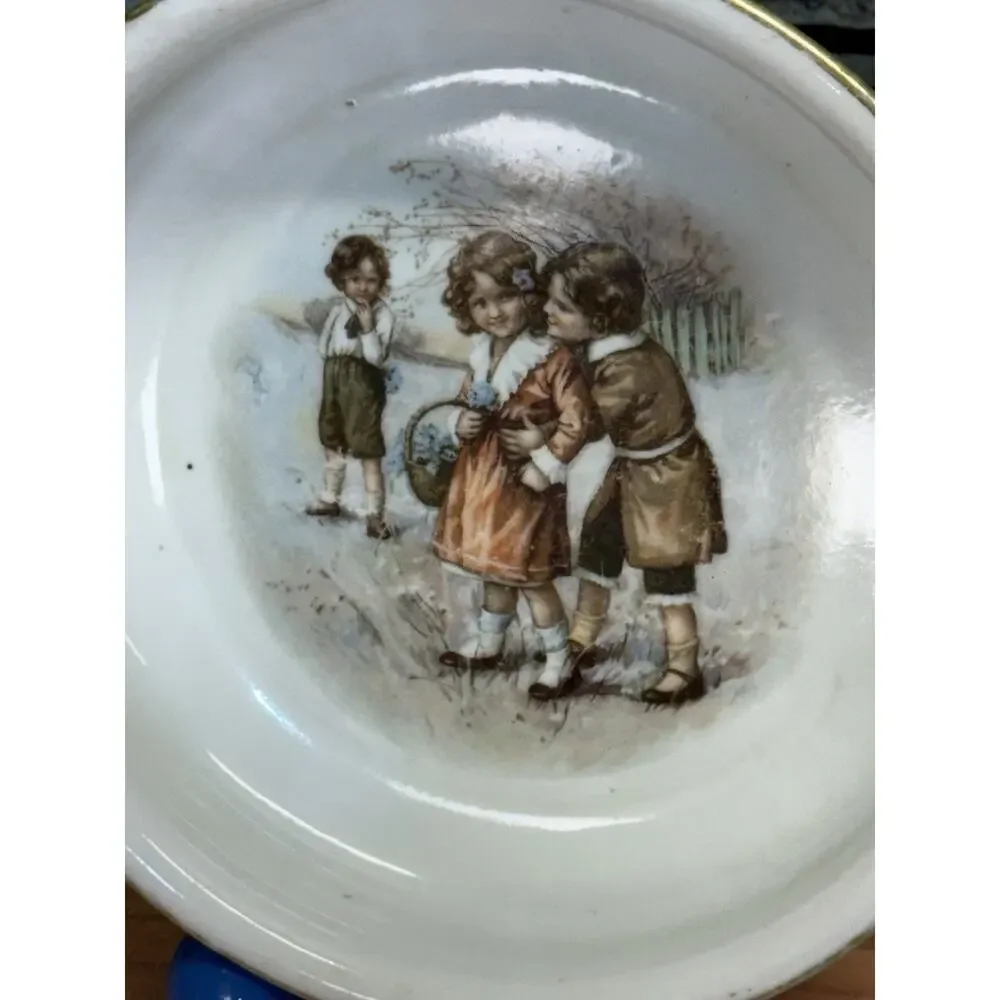Antique 1900's Victorian Germany Porcelain Child /‎ Baby Dish Handpainted